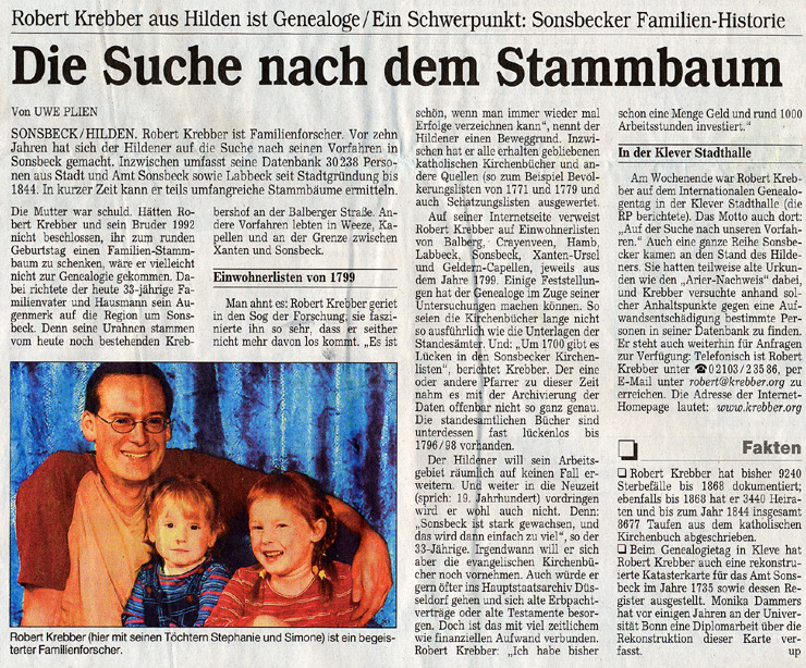 Anzeige in der Rheinischen Post Xantener Teil vom 10. Oktober 2002